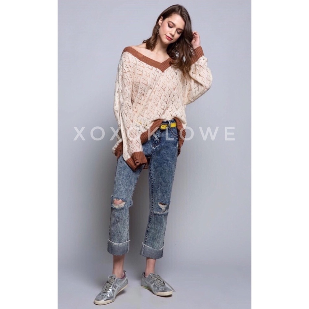 Pol Diamond Pattern Lightweight Layering Sweater … - image 4